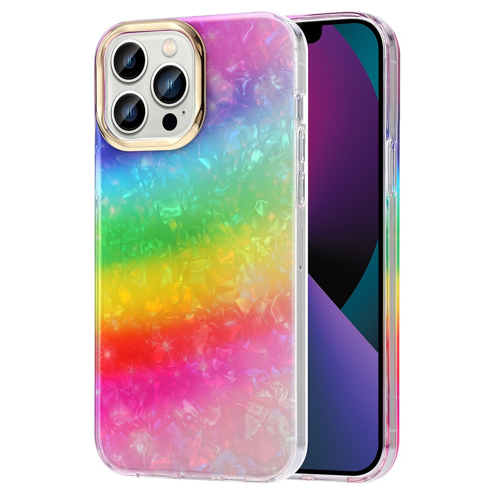 For iPhone 13 Pro Case Electroplating Lens Frame PC+TPU IMD Phone Cover - Y2-Rainbow