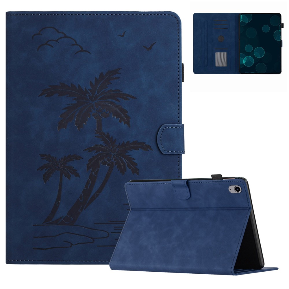 For iPad mini (2024) / mini (2021) Smart Case PU Leather Coconut Tree Imprinted Tablet Cover with Card Holder - Blue