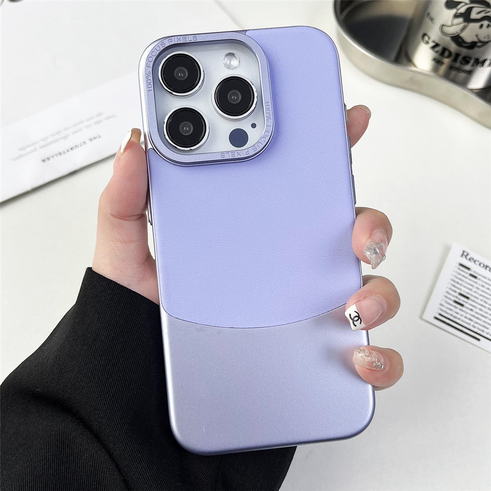 For iPhone 12 / 12 Pro Case Leather Coated PC Phone Protective Cover Nappa Texture - Purple