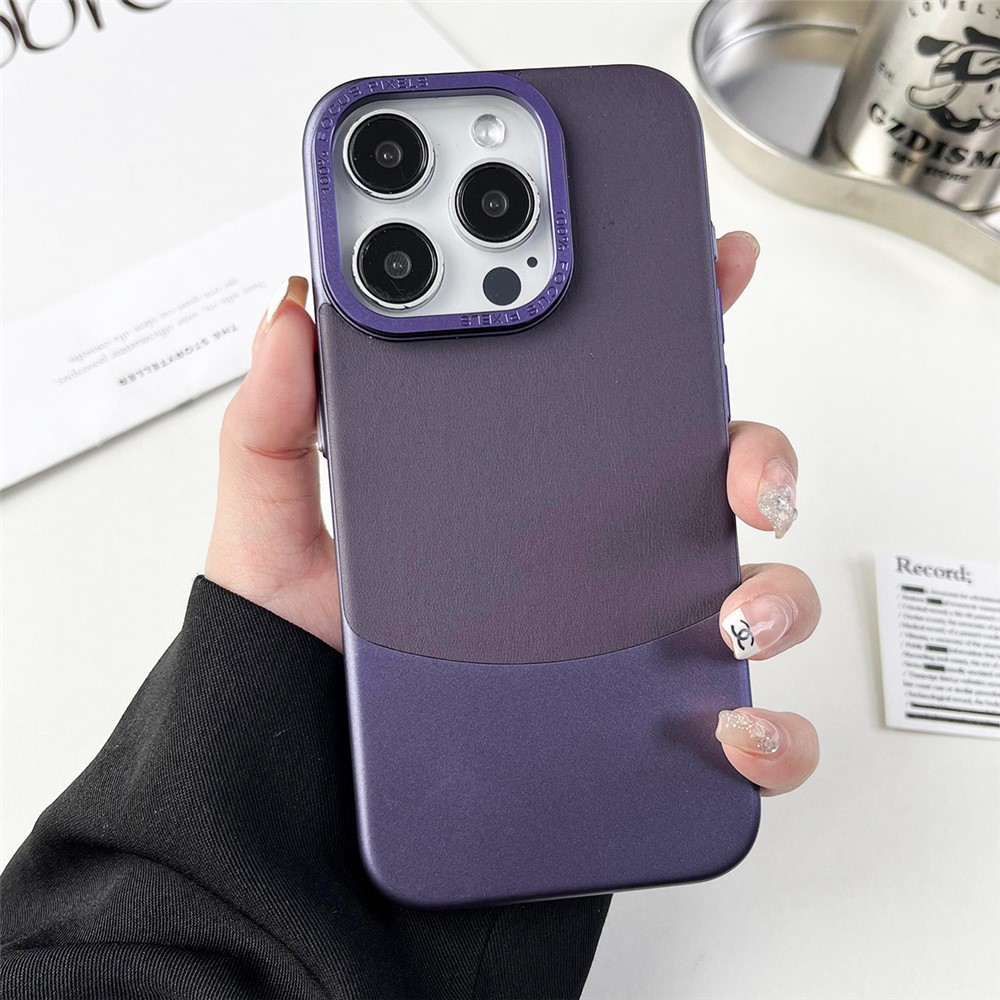 For iPhone 12 / 12 Pro Case Leather Coated PC Phone Protective Cover Nappa Texture - Dark Purple