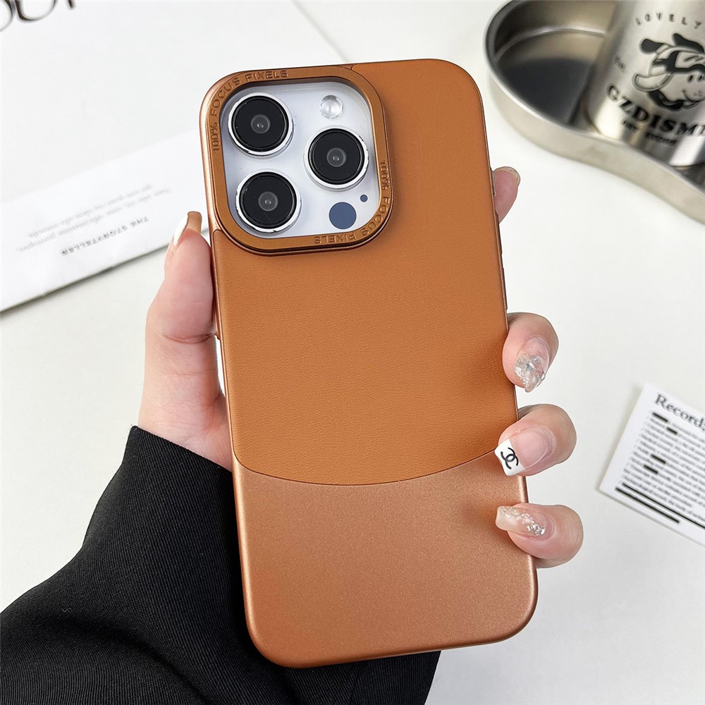 For iPhone 12 / 12 Pro Case Leather Coated PC Phone Protective Cover Nappa Texture - Brown