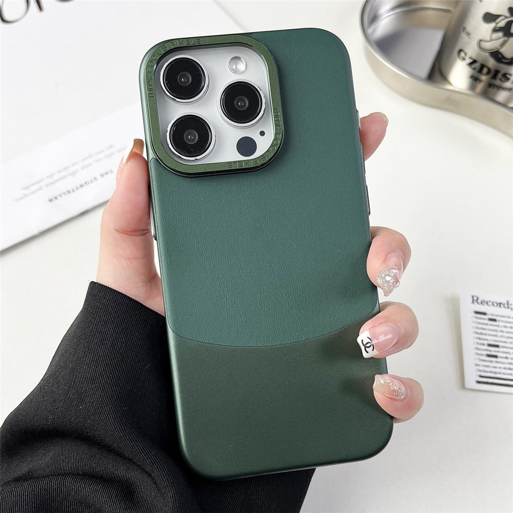 For iPhone 13 Pro Max Case Nappa Texture Leather Coated PC Anti-drop Phone Cover - Green
