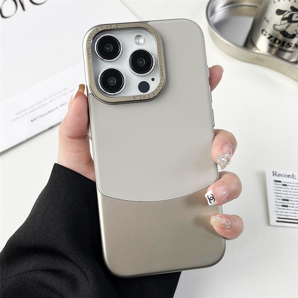 For iPhone 13 Pro Max Case Nappa Texture Leather Coated PC Anti-drop Phone Cover - Titanium Grey