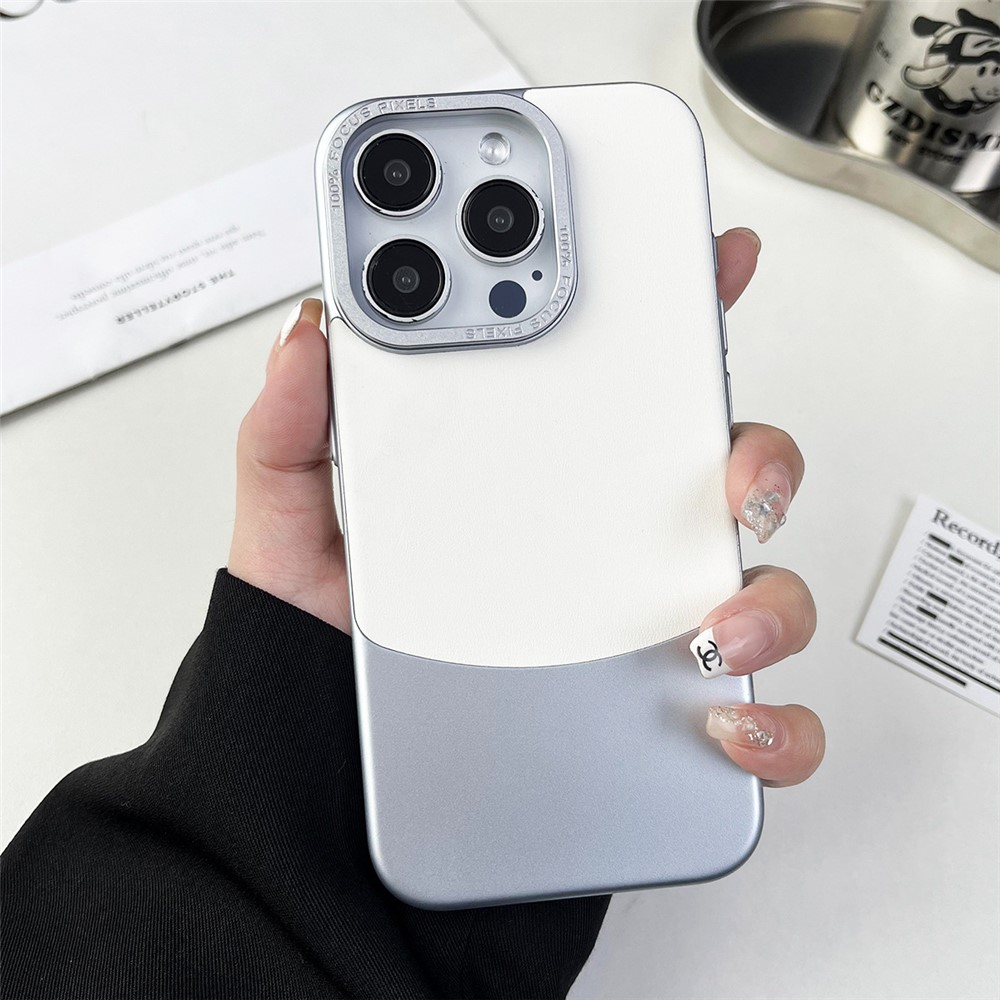 For iPhone 13 Pro Max Case Nappa Texture Leather Coated PC Anti-drop Phone Cover - Silver