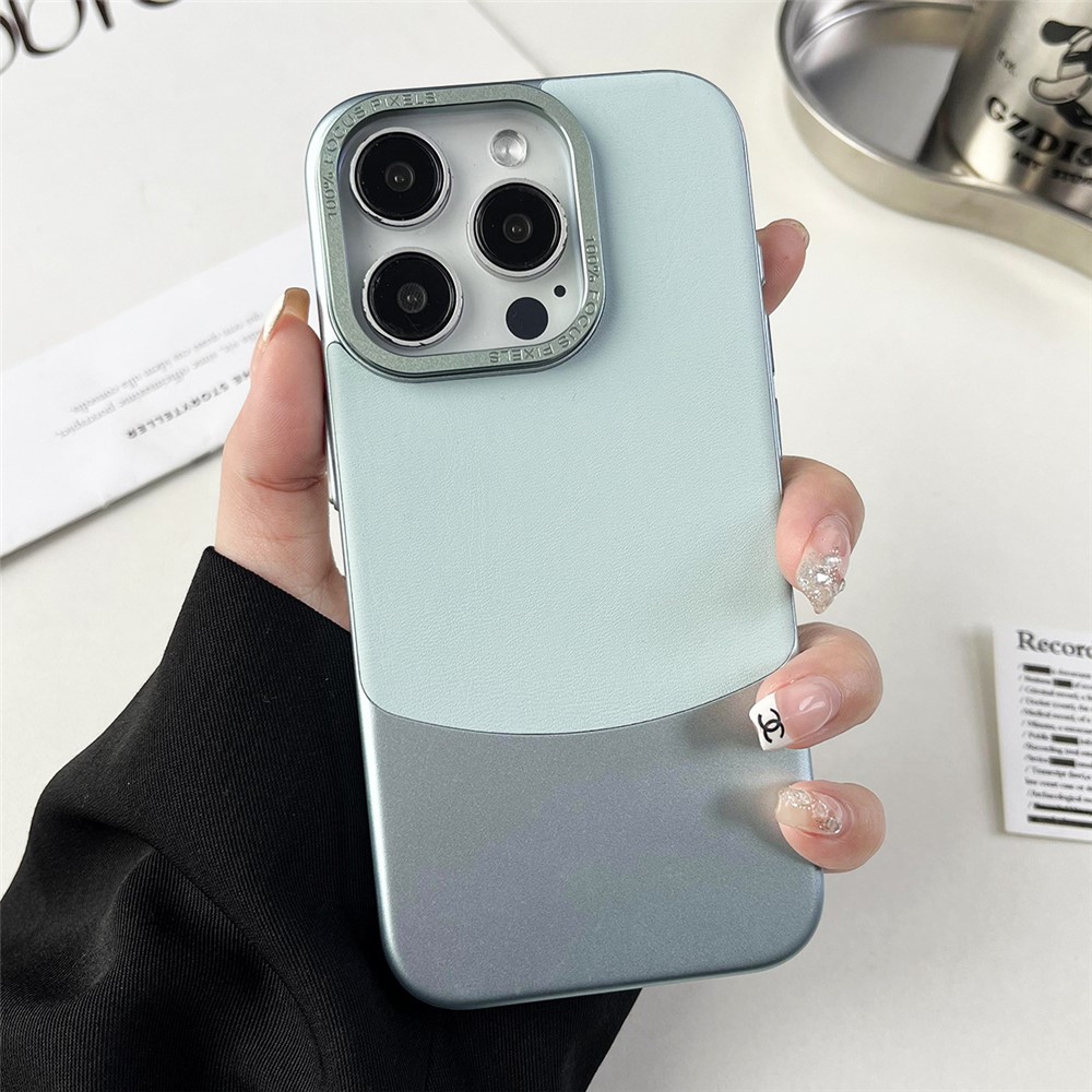 For iPhone 13 Pro Max Case Nappa Texture Leather Coated PC Anti-drop Phone Cover - Cyan
