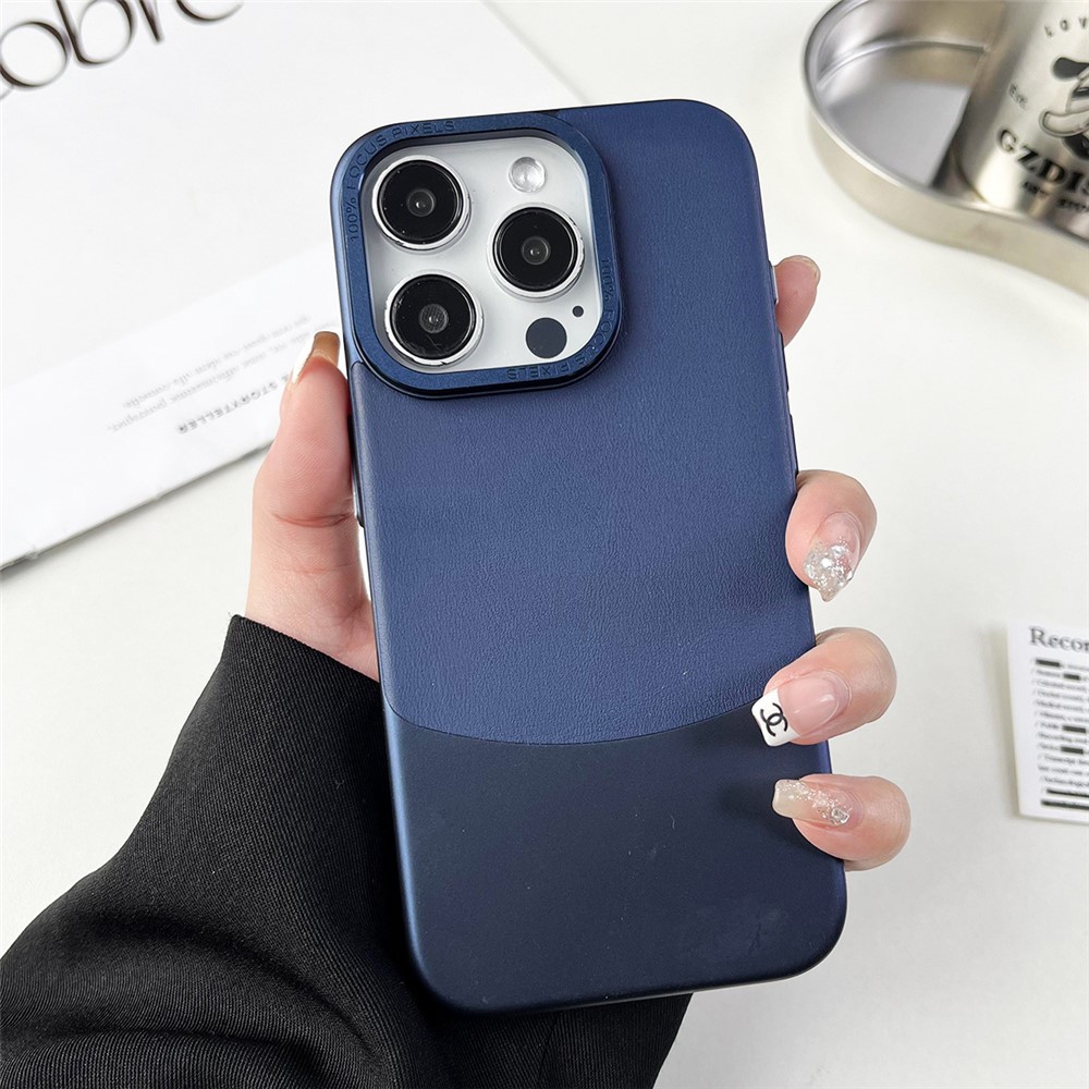 For iPhone 13 Pro Max Case Nappa Texture Leather Coated PC Anti-drop Phone Cover - Sapphire