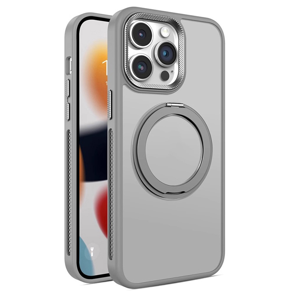For iPhone 13 Pro Max Magnetic Case Rotary Ring Kickstand PC+TPU Protective Phone Cover - Titanium Grey