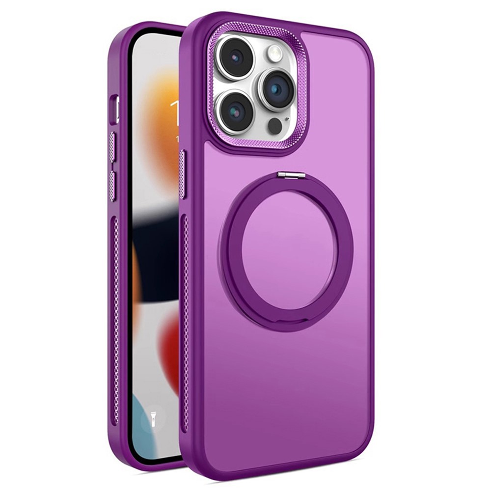 For iPhone 13 Pro Max Magnetic Case Rotary Ring Kickstand PC+TPU Protective Phone Cover - Dark Purple