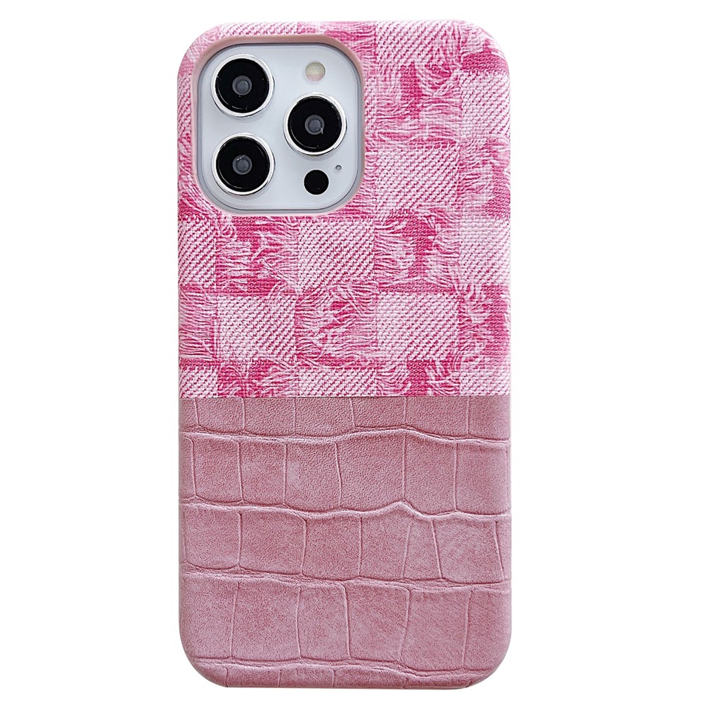 For iPhone 13 Pro Max Phone Case Crocodile Texture Splicing Retro PU Leather+PC Phone Cover - Pink