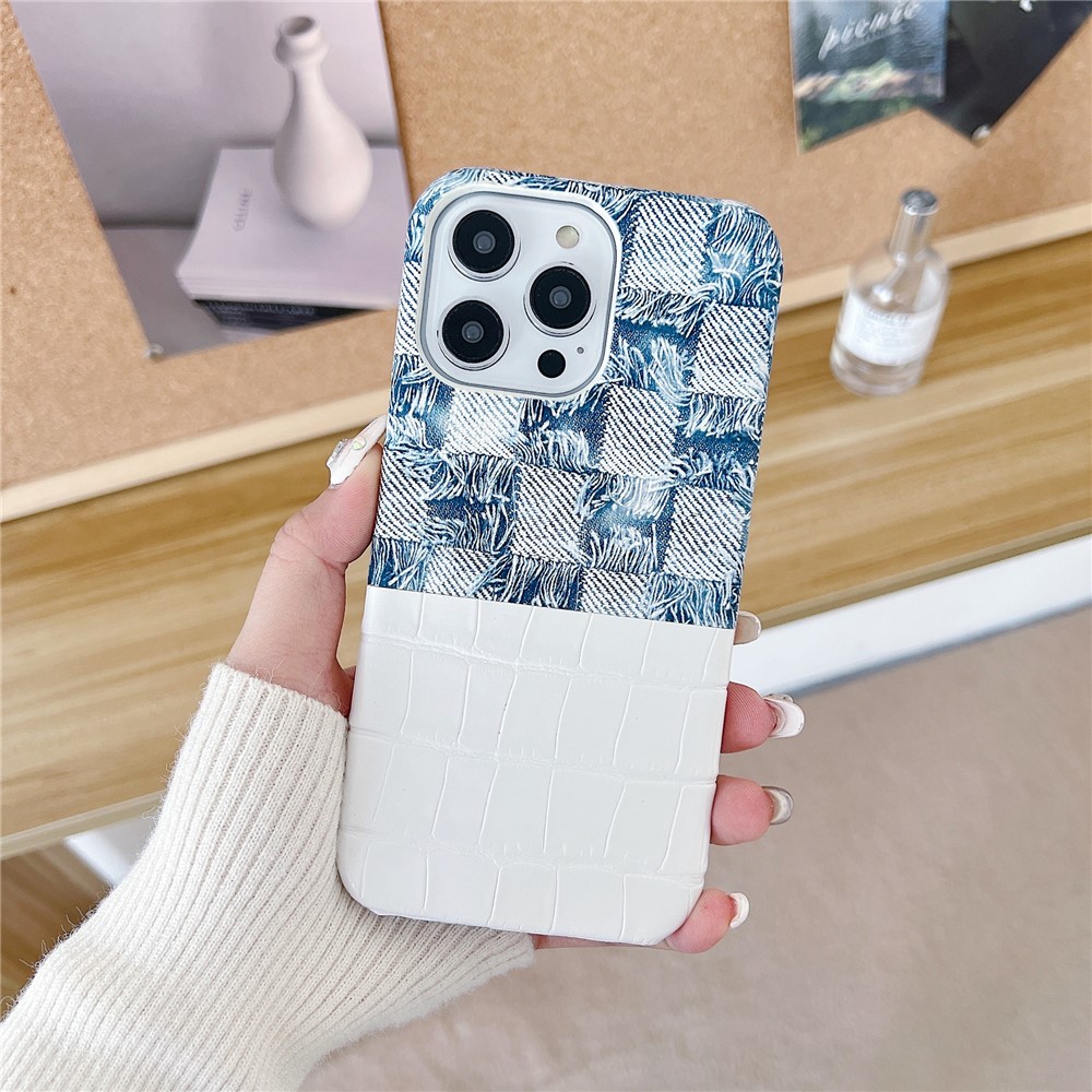 For iPhone 13 Pro Max Phone Case Crocodile Texture Splicing Retro PU Leather+PC Phone Cover - White
