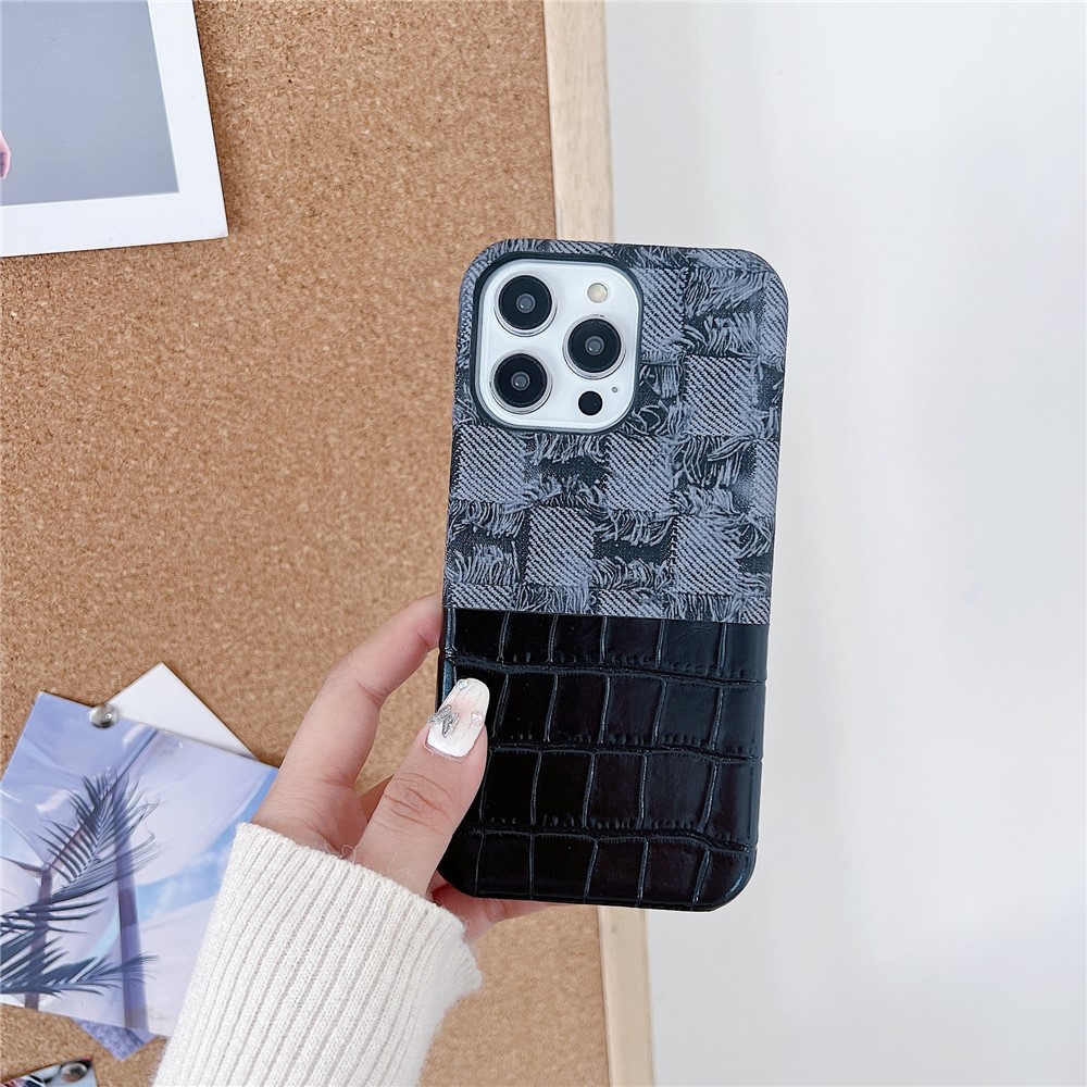 For iPhone 13 Pro 6.1 inch Case Denim Crocodile Texture Splicing Retro PU Leather+PC Phone Cover - Black