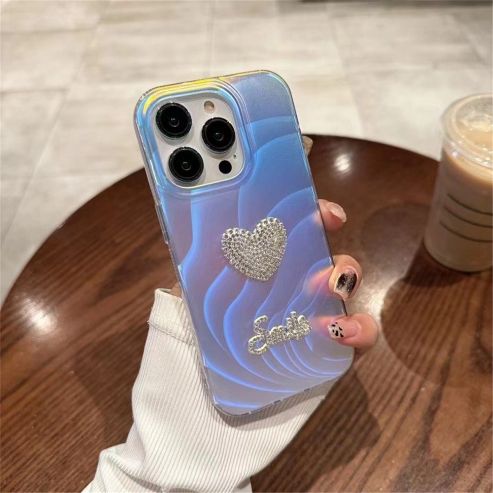 For iPhone 13 Pro Max Phone Case Stylish IMD Acrylic+TPU Phone Cover - Full Rhinestone Heart