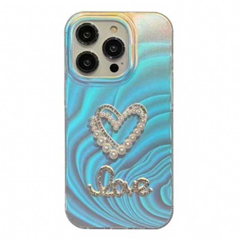 For iPhone 13 Pro Slim-Fit Acrylic+TPU Phone Cover IMD Case with Rhinestone Decor - Hollow Heart