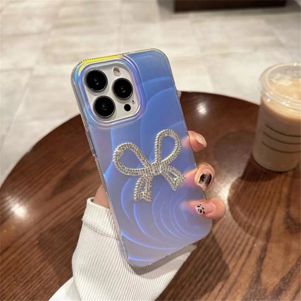 For iPhone 13 Pro Slim-Fit Acrylic+TPU Phone Cover IMD Case with Rhinestone Decor - Bowknot