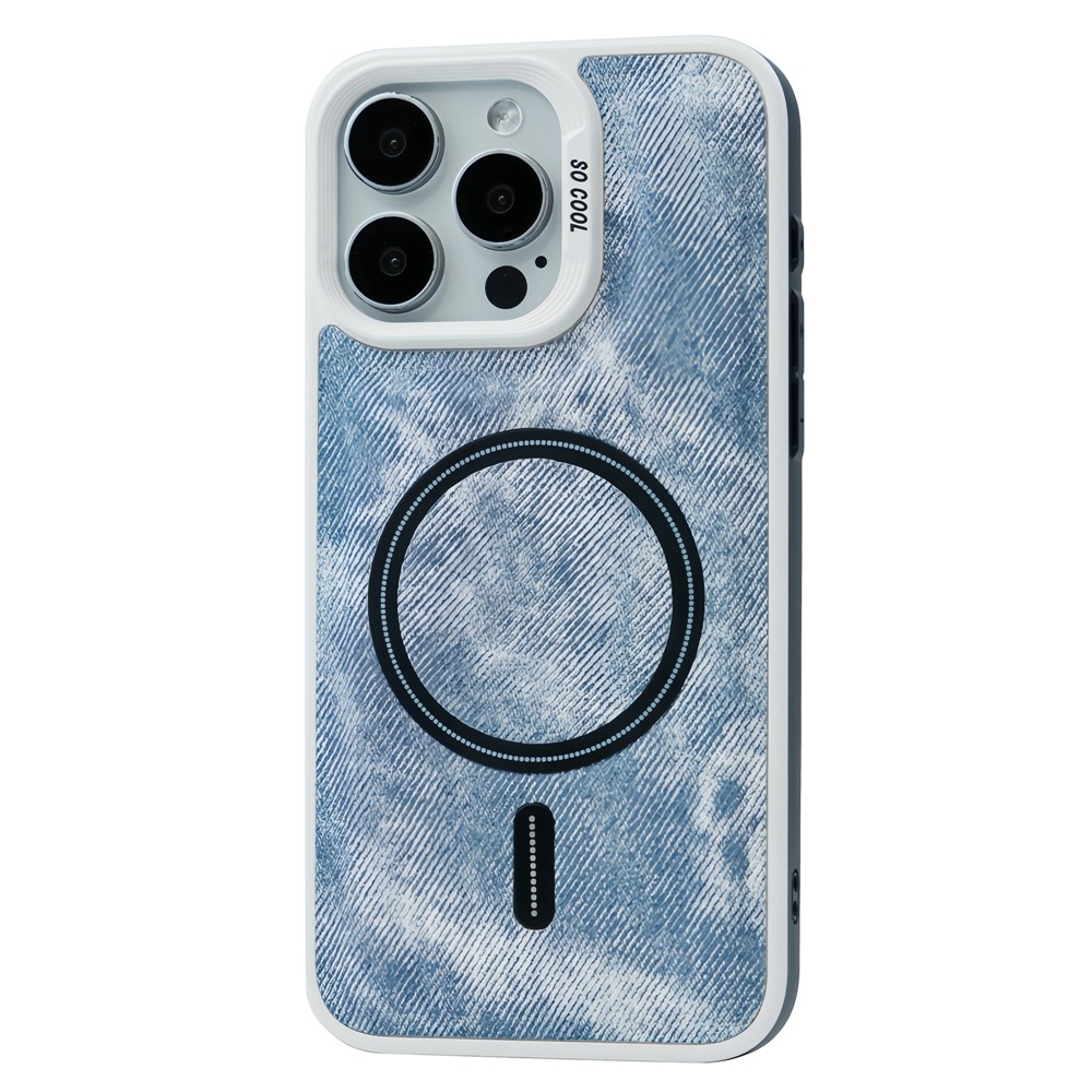 For iPhone 13 Pro Max Magnetic Phone Case Denim Cloth Texture Leather Coated PC+TPU Cover - Blue