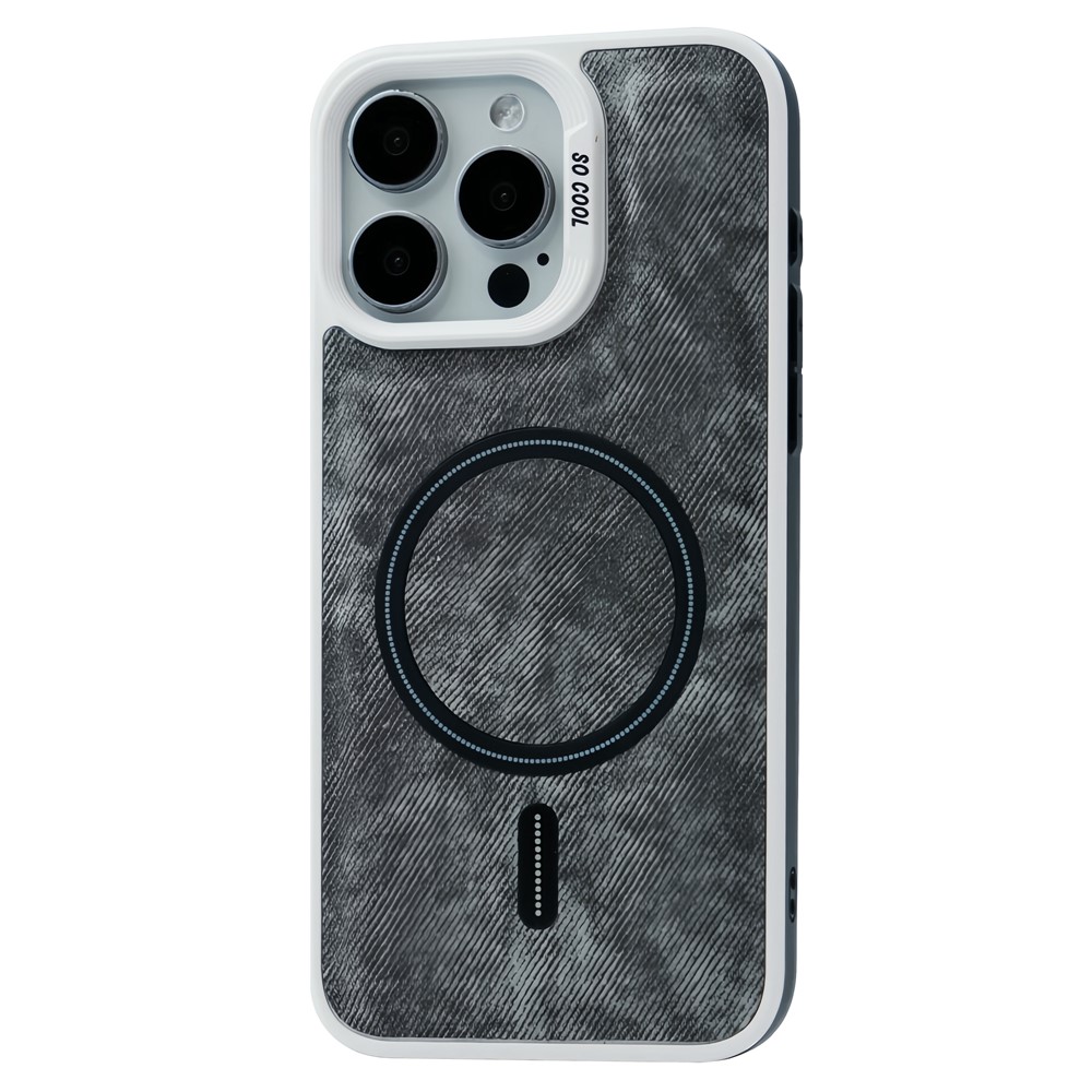 For iPhone 13 Pro Max Magnetic Phone Case Denim Cloth Texture Leather Coated PC+TPU Cover - Black