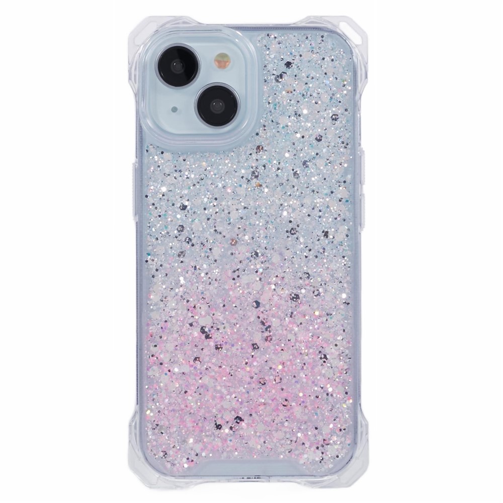 For iPhone 15 Plus Cover Gradient Anti-scratch TPU+Acrylic Cell Phone Case - Silver+Pink