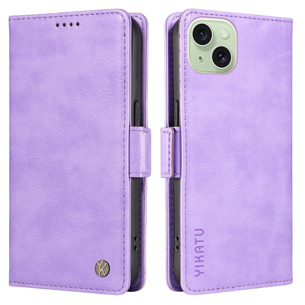 YIKATU YK-007 For iPhone 15 Plus Case PU Leather Wallet Shockproof Phone Cover - Purple