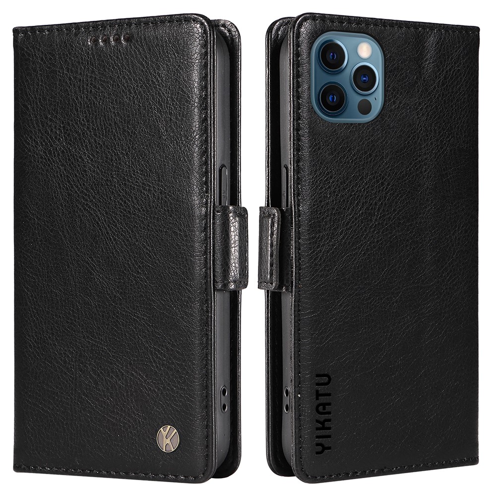 YIKATU YK-007 For iPhone 13 Pro 6.1 inch Case Anti-scratch Leather Stand Phone Cover with Litchi Texture - Black