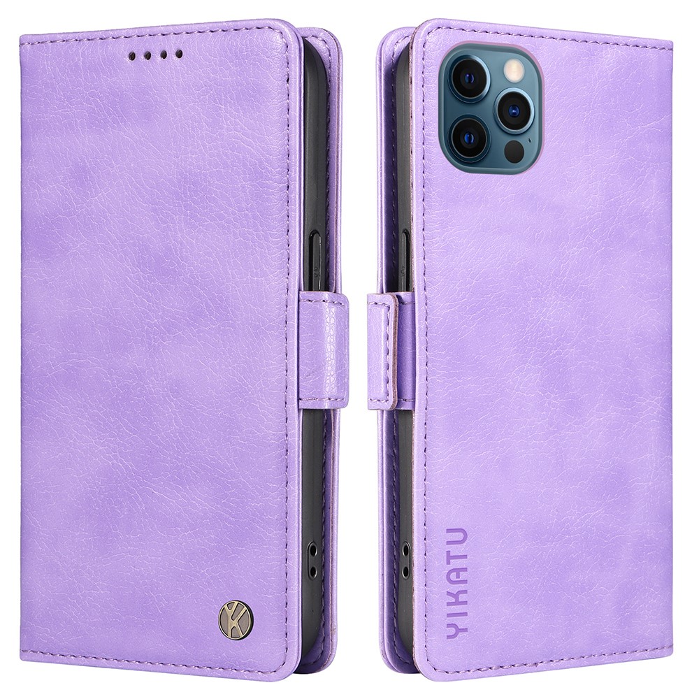 YIKATU YK-007 For iPhone 13 Pro 6.1 inch Case Anti-scratch Leather Stand Phone Cover with Litchi Texture - Purple
