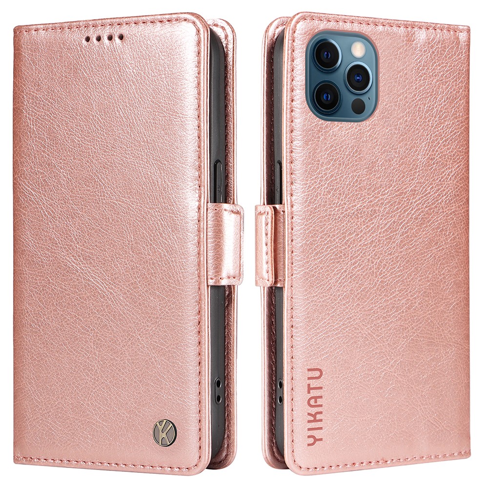 YIKATU YK-007 For iPhone 13 Pro 6.1 inch Case Anti-scratch Leather Stand Phone Cover with Litchi Texture - Rose Gold