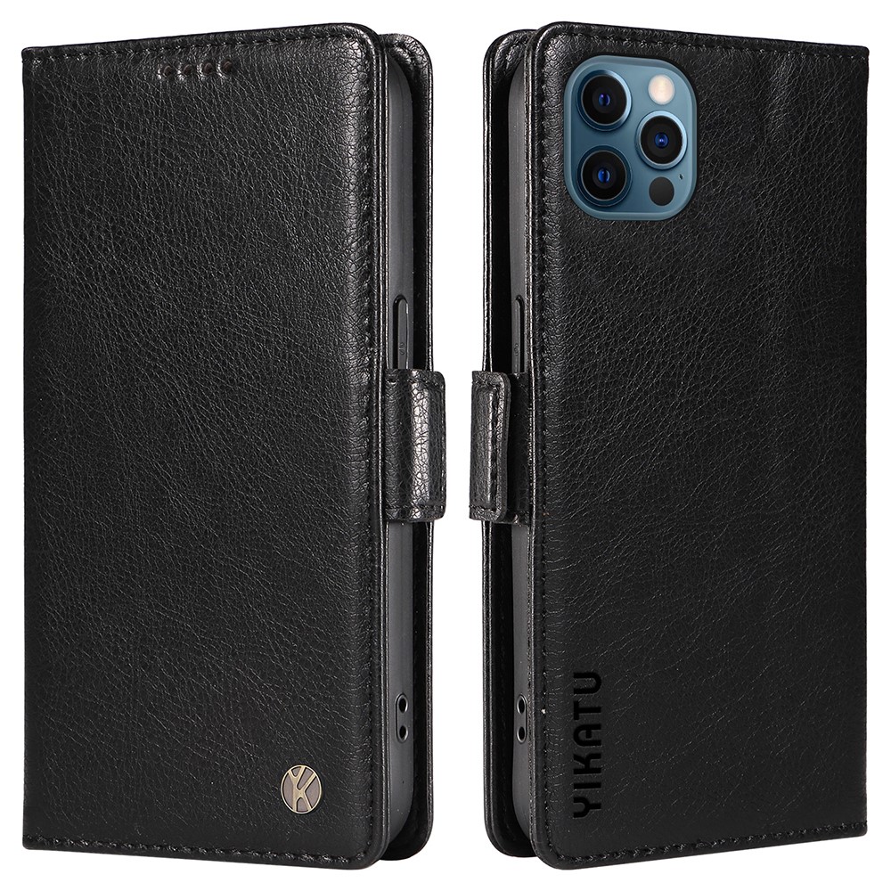 YIKATU YK-007 For iPhone 13 Pro Max 6.7 inch Case PU Leather Magnetic Phone Cover with Card Holder - Black