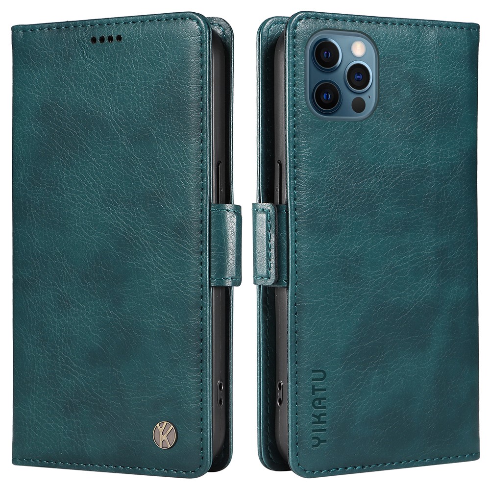 YIKATU YK-007 For iPhone 13 Pro Max 6.7 inch Case PU Leather Magnetic Phone Cover with Card Holder - Blue