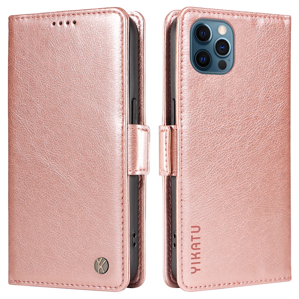 YIKATU YK-007 For iPhone 13 Pro Max 6.7 inch Case PU Leather Magnetic Phone Cover with Card Holder - Rose Gold