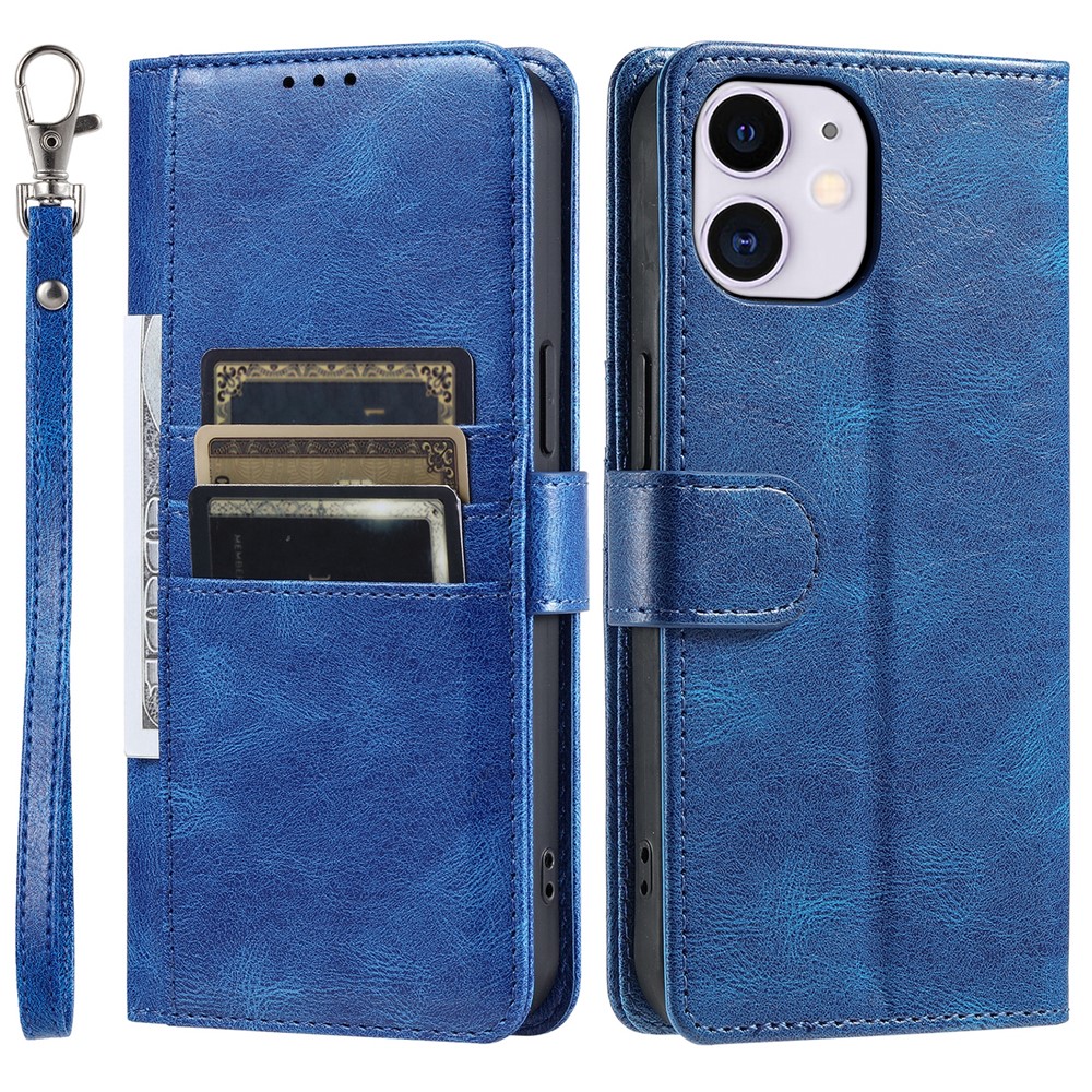 013 Style For iPhone 11 Case Leather Wallet Phone Cover with 6 Card Slots - Blue