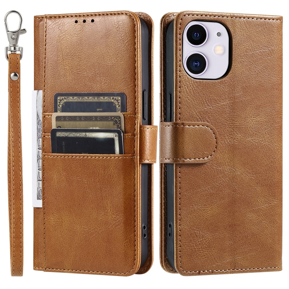 013 Style For iPhone 11 Case Leather Wallet Phone Cover with 6 Card Slots - Brown