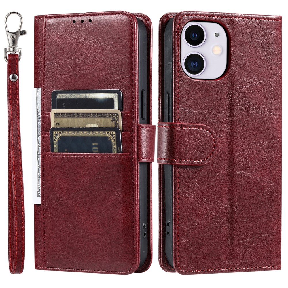 013 Style For iPhone 11 Case Leather Wallet Phone Cover with 6 Card Slots - Wine Red