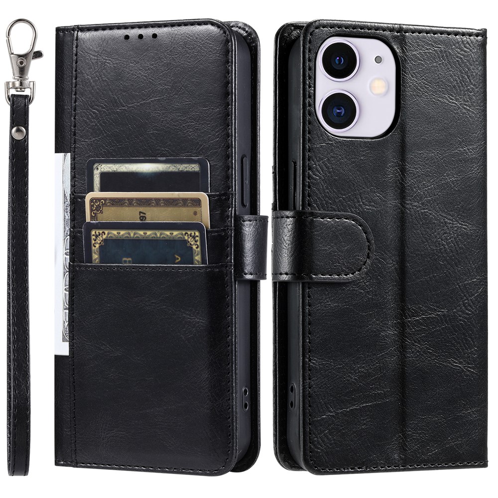 013 Style For iPhone 11 Case Leather Wallet Phone Cover with 6 Card Slots - Black