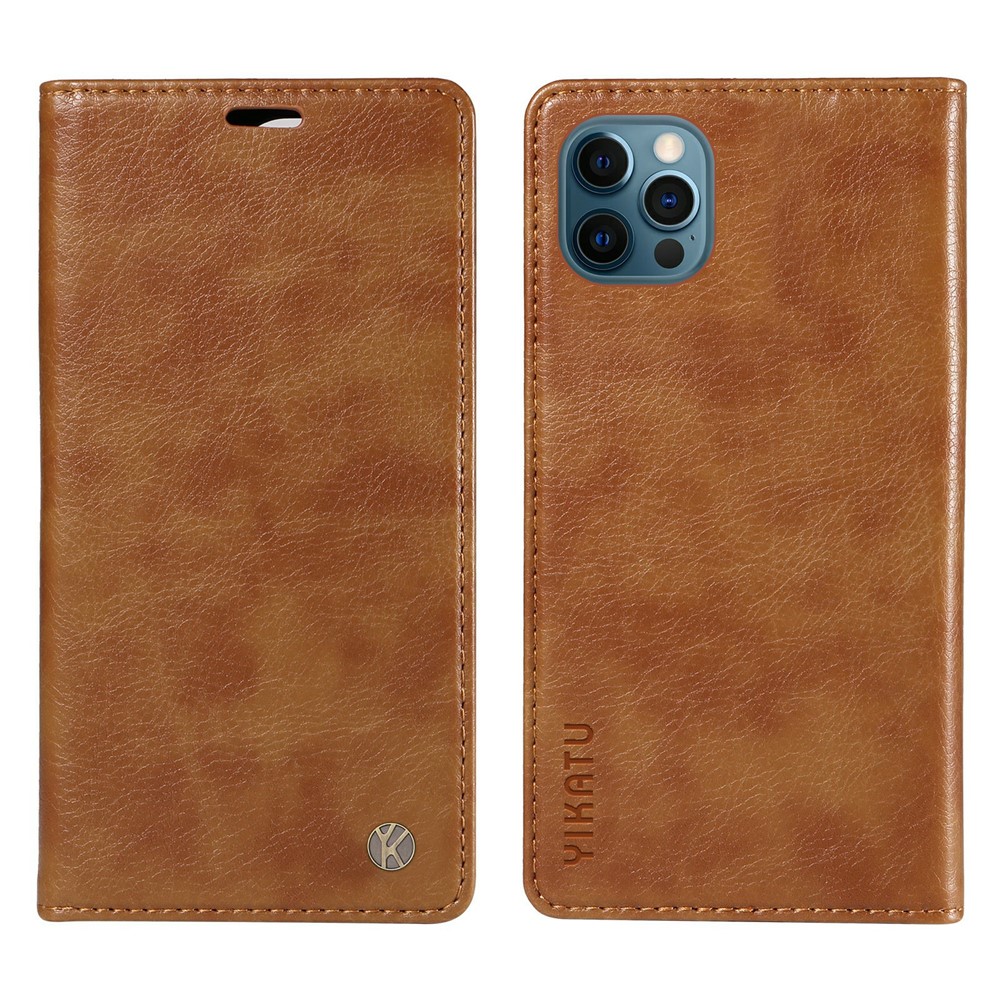 YIKATU YK-006 For iPhone 13 Pro Wallet Case Shockproof Litchi Texture Leather Phone Cover - Brown