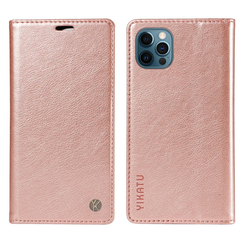 YIKATU YK-006 For iPhone 13 Pro Wallet Case Shockproof Litchi Texture Leather Phone Cover - Rose Gold