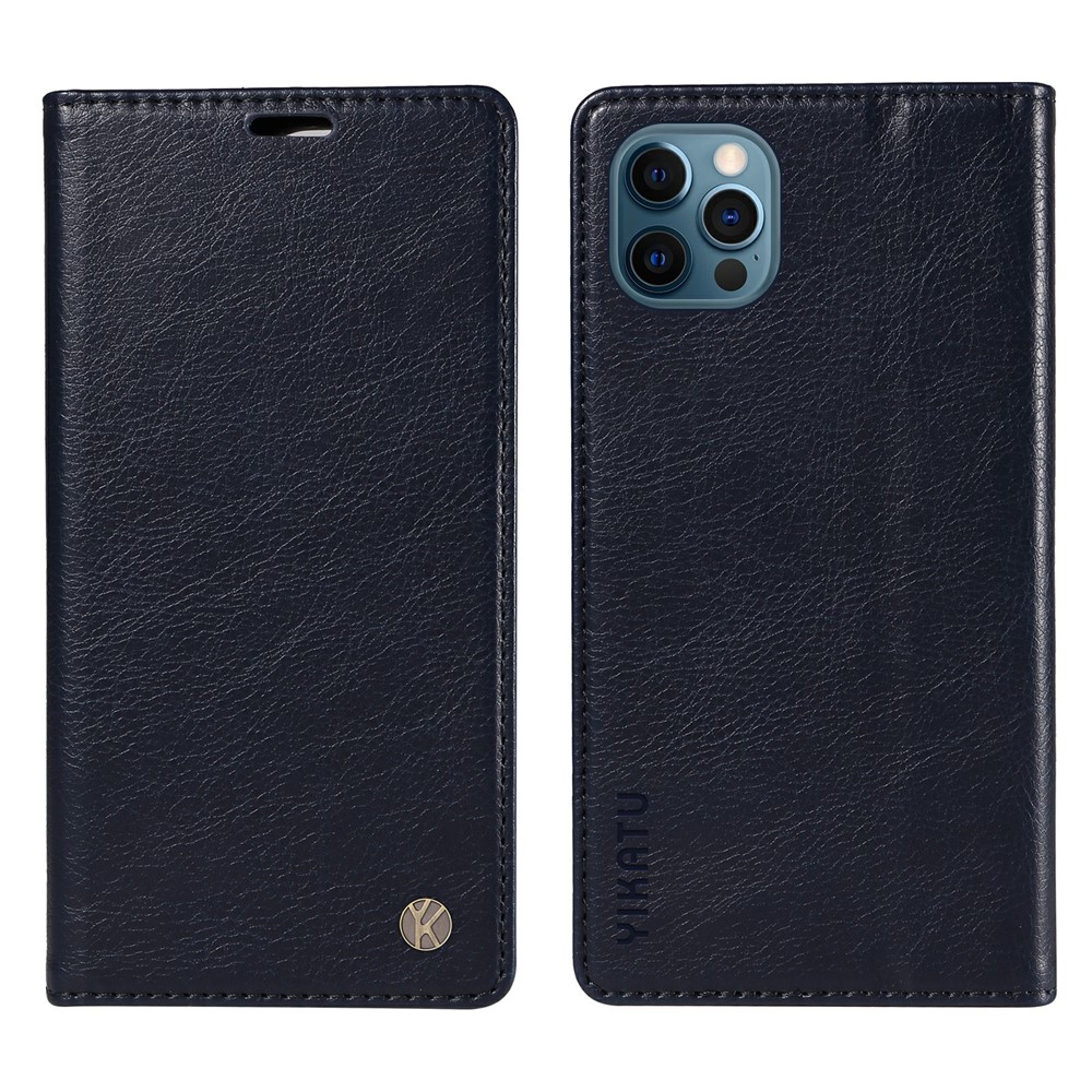 YIKATU YK-006 For iPhone 13 Pro Wallet Case Shockproof Litchi Texture Leather Phone Cover - Navy Blue