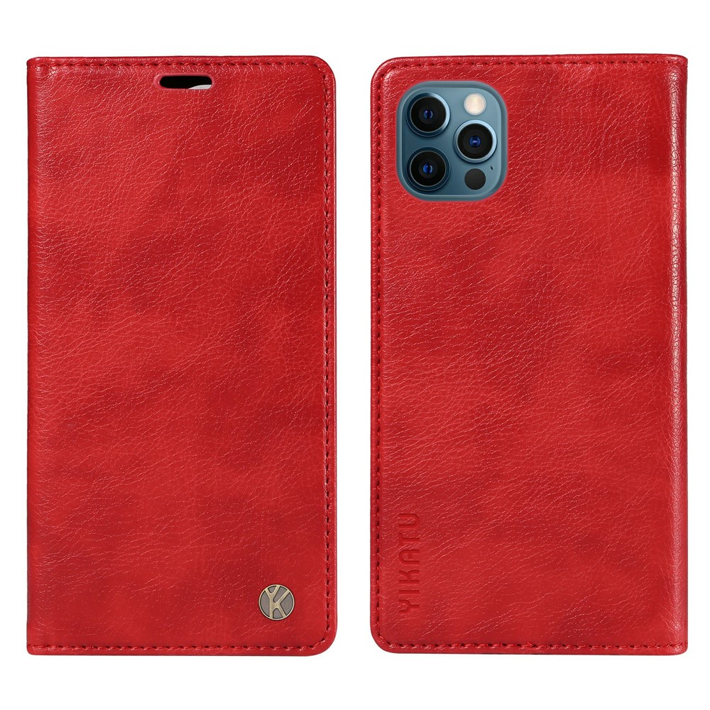 YIKATU YK-006 For iPhone 13 Pro Wallet Case Shockproof Litchi Texture Leather Phone Cover - Red