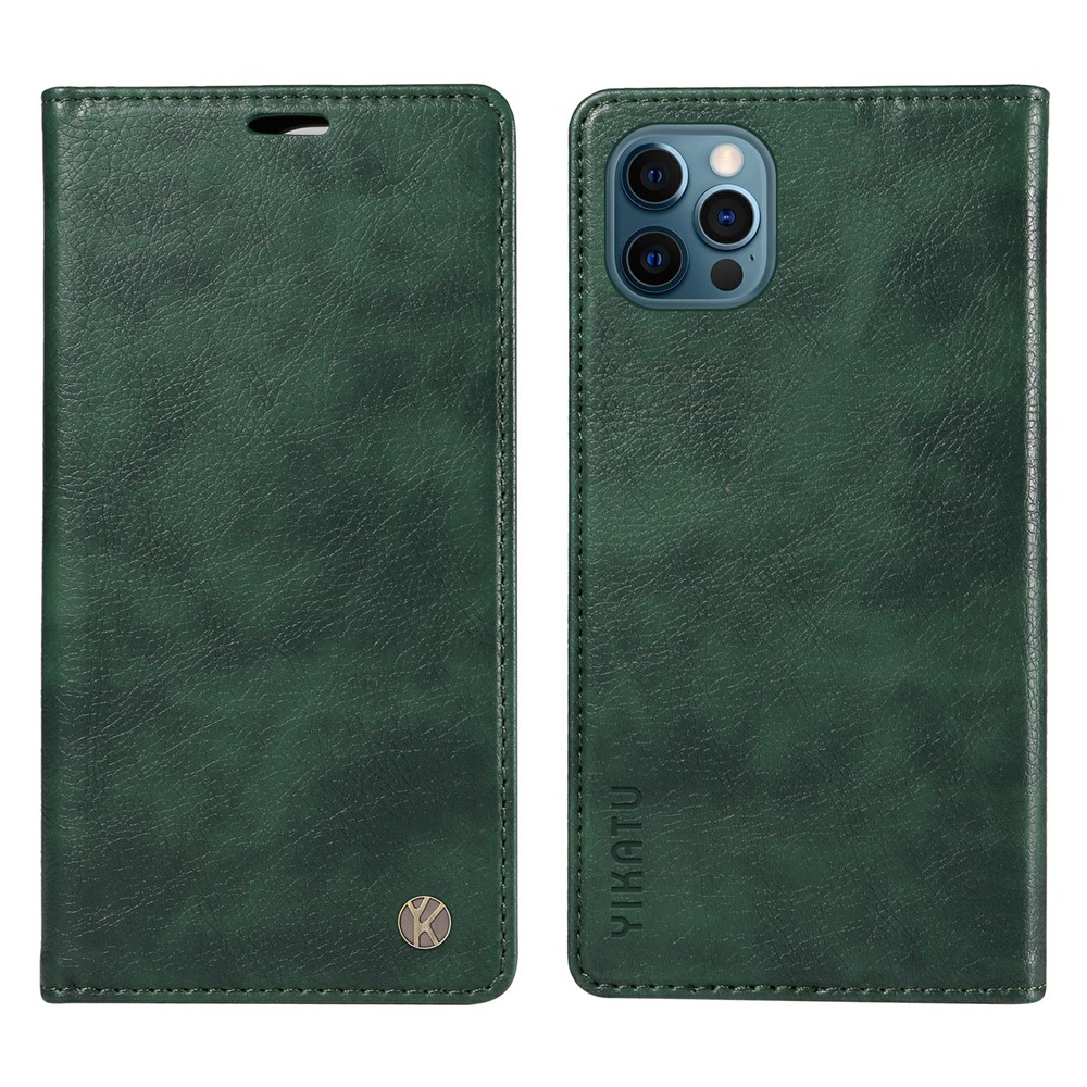 YIKATU YK-006 For iPhone 13 Pro Wallet Case Shockproof Litchi Texture Leather Phone Cover - Green