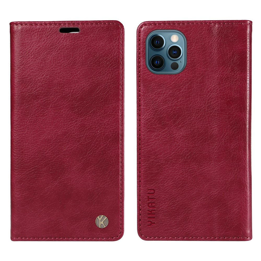 YIKATU YK-006 For iPhone 13 Pro Max Wallet Case Magnetic Closure Leather Phone Cover - Wine Red