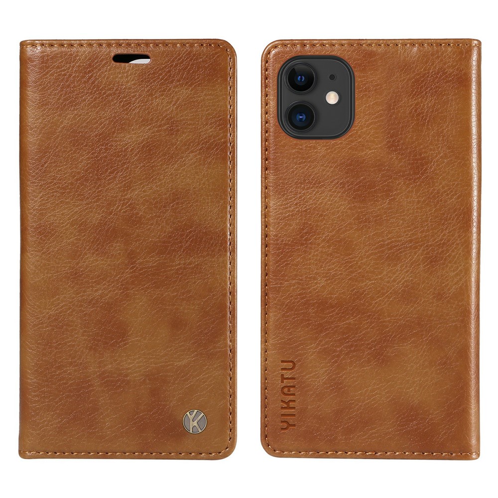 YIKATU YK-006 For iPhone 11 Case Wallet Card Slots PU Leather Protective Phone Cover - Brown