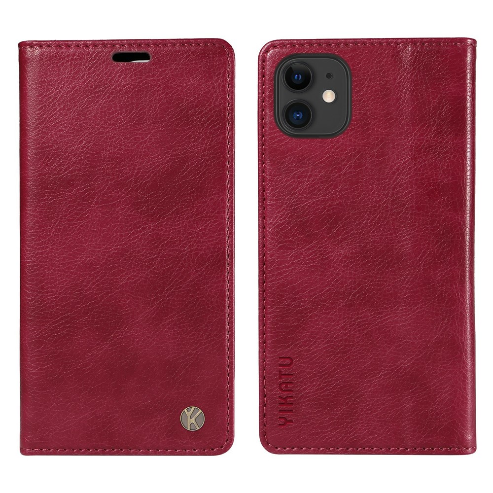 YIKATU YK-006 For iPhone 11 Case Wallet Card Slots PU Leather Protective Phone Cover - Wine Red