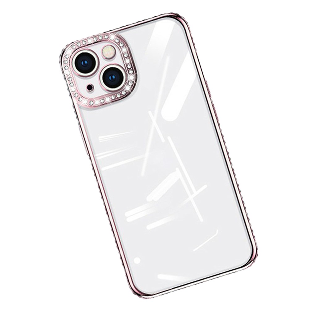 For iPhone 14 Plus Case Shiny Rhinestones Flexible TPU Phone Cover - Rose Gold