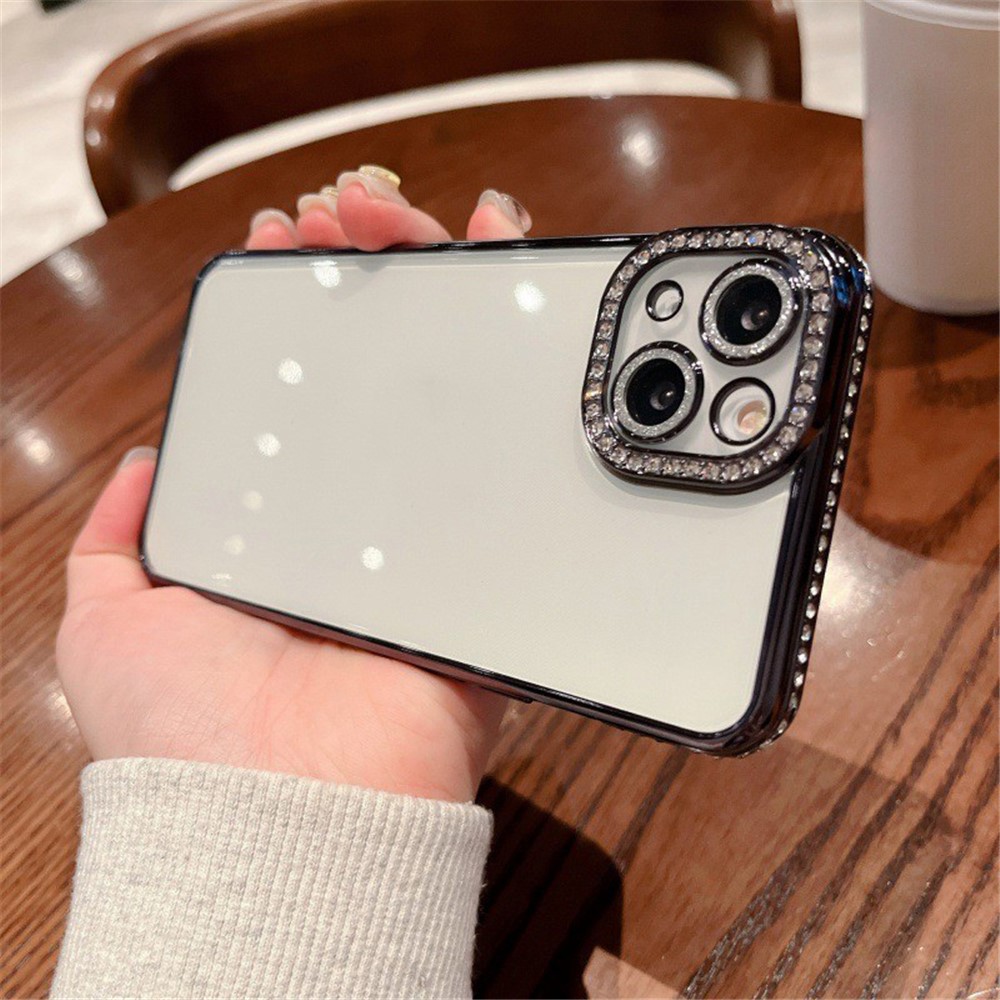For iPhone 14 Plus Case Shiny Rhinestones Flexible TPU Phone Cover - Black
