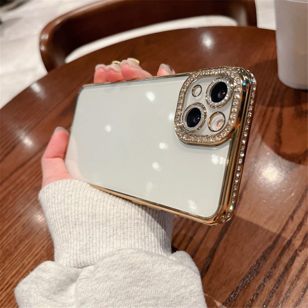For iPhone 14 Plus Case Shiny Rhinestones Flexible TPU Phone Cover - Gold