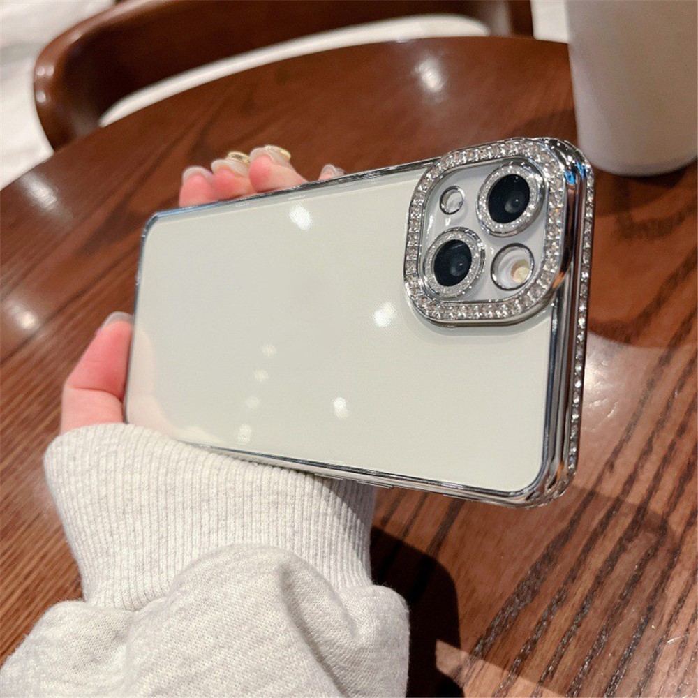 For iPhone 14 Plus Case Shiny Rhinestones Flexible TPU Phone Cover - Silver