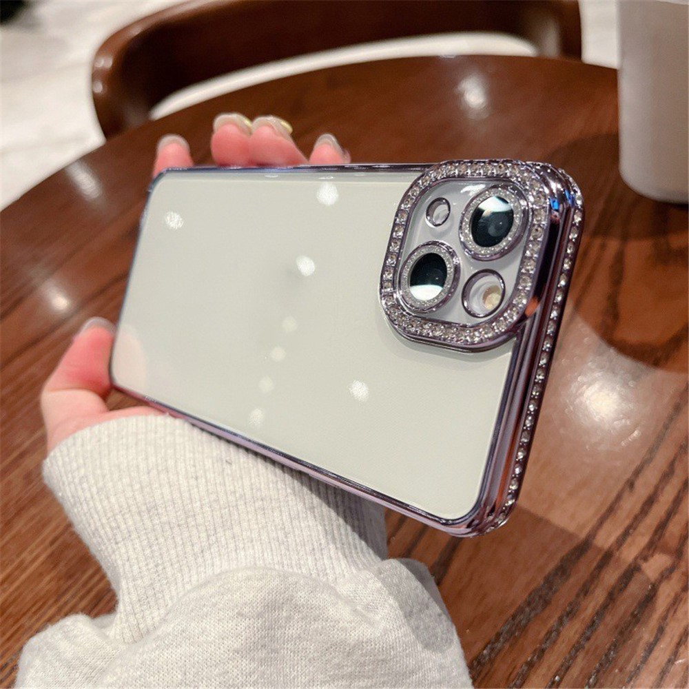 For iPhone 14 Plus Case Shiny Rhinestones Flexible TPU Phone Cover - Dark Purple