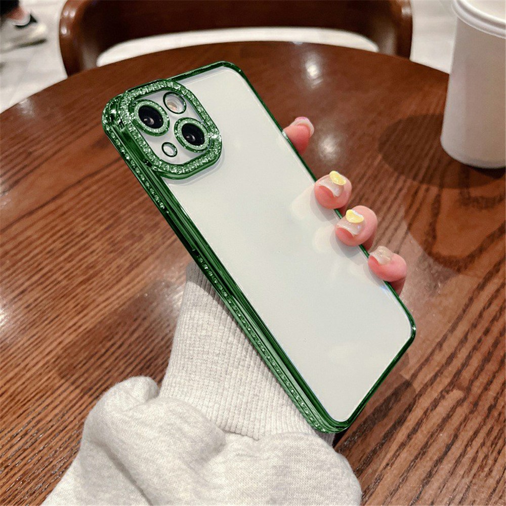 For iPhone 14 Plus Case Shiny Rhinestones Flexible TPU Phone Cover - Midnight Green