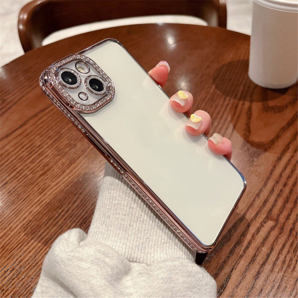 For iPhone 14 Plus Case Shiny Rhinestones Flexible TPU Phone Cover - Red