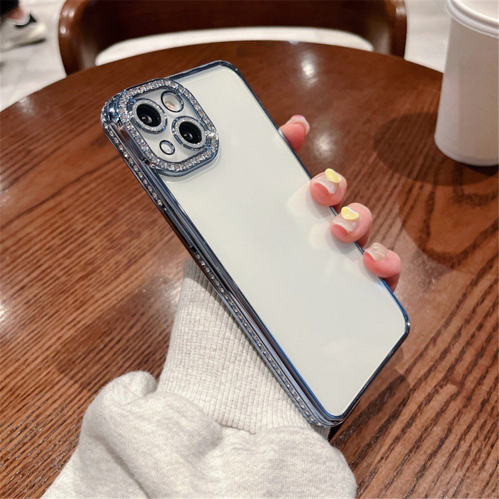 For iPhone 14 Plus Case Shiny Rhinestones Flexible TPU Phone Cover - Blue