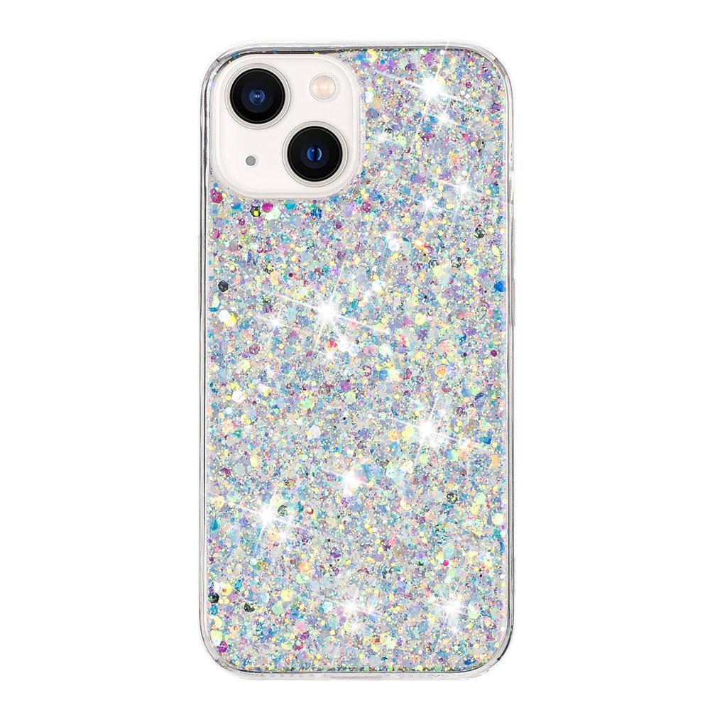For iPhone 15 Plus Cover Epoxy Glittery Powder Phone Shell TPU Phone Case - White