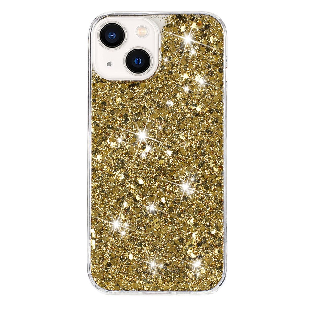 For iPhone 15 Plus Cover Epoxy Glittery Powder Phone Shell TPU Phone Case - Gold